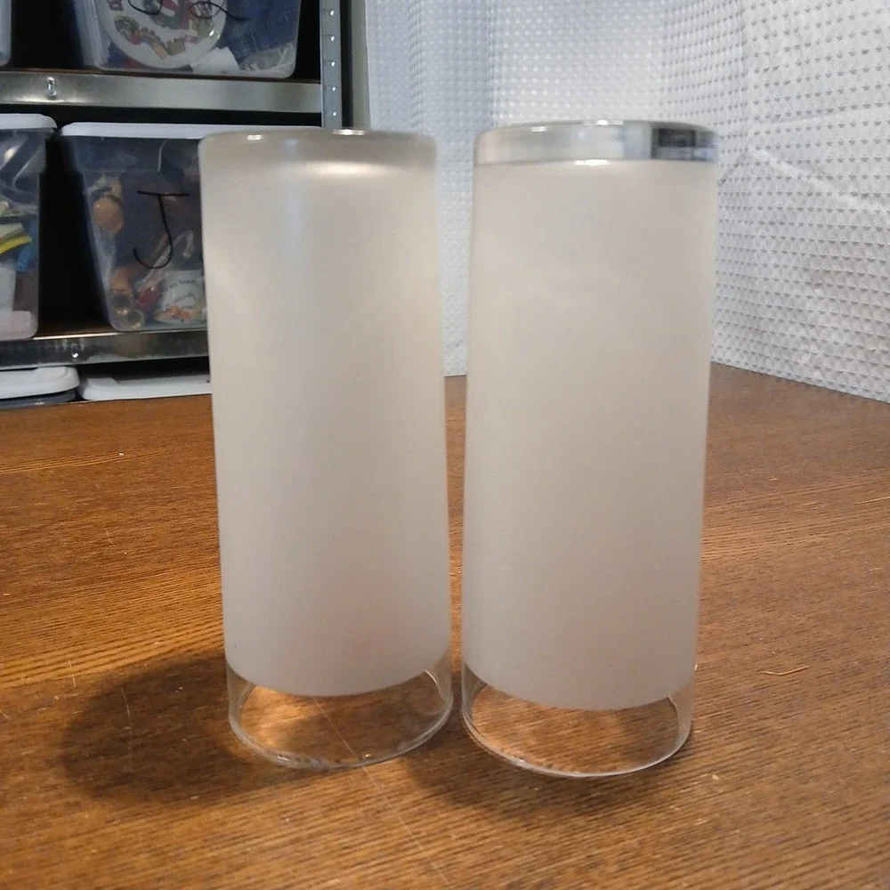 Vintage Libbey Tumblers Iced Tea Water Bar Glasses Frosted White Set of 2 READ